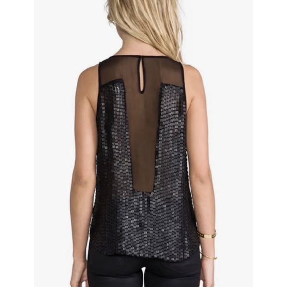 PARKER • Black Carson Combo Silk Chiffon Sequin Embellished Tank Top - Picture 3 of 16